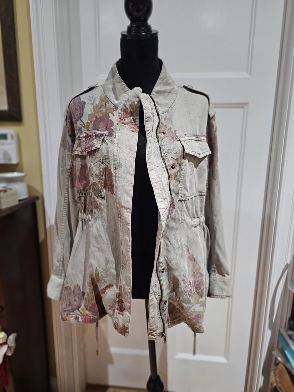 Sundance Floral Utility Jacket in Beige and Dusty Rose
